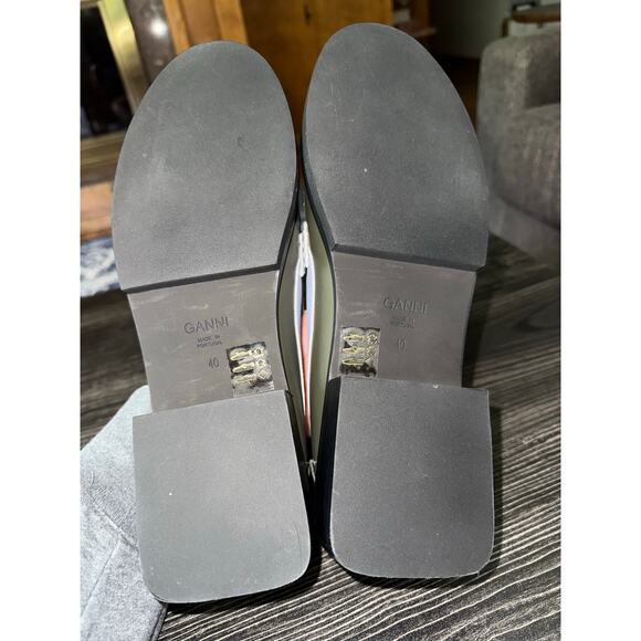 GANNI Light Blue, Hunter Green, and Crème Color Block Loafers Sz. 40 - Picture 2 of 10